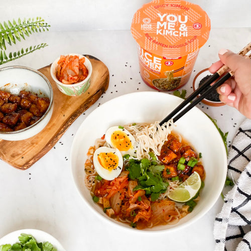 Spicy Kimchi Ramen Soup with Crispy Tofu